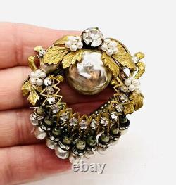 Miriam HASKELL Faux Baroque Pearl & Rhinestone Dangle Brooch Vintage Jewelry