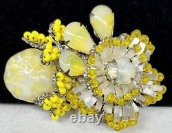 Miriam Haskell Brooch Rare Vintage Signed Yellow Glass Rhinestone 2-1/4 Pin A47