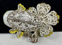 Miriam Haskell Brooch Rare Vintage Signed Yellow Glass Rhinestone 2-1/4 Pin A47