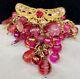 Miriam Haskell Brooch Signed Rare Vintage 3 Gilt Pink Glass Dangle Pin A22