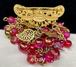 Miriam Haskell Brooch Signed Rare Vintage 3 Gilt Pink Glass Dangle Pin A22