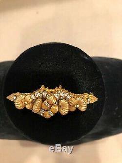 Miriam Haskell Golden Bead Glass Rhinestone Gold Plate Vintage Bar Brooch Pin