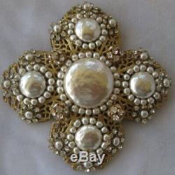 Miriam Haskell Huge Pearls & Rhinestones Vintage Pin Brooch