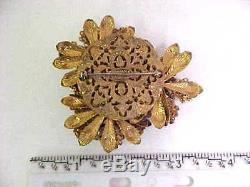 Miriam Haskell Rare Large Vintage Brooch / Pin Floral Design With Rhinestones
