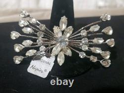 NWT Mid-century Vintage Napier Floral Burst Rhinestone brooch & Earring Set