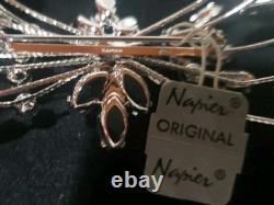 NWT Mid-century Vintage Napier Floral Burst Rhinestone brooch & Earring Set