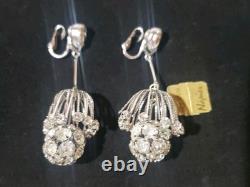 NWT Mid-century Vintage Napier Floral Burst Rhinestone brooch & Earring Set