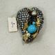 Nice Signed Miriam Haskell Brooch Pin Back Rhinestone Turquoise Gold Tone Vtg