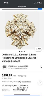 Old Mark KJL Kenneth J Lane Rhinestone Embedded Layered Vintage Brooch
