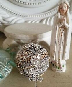 Old Rhinestone Jeweled ball ornament vtg jewelry brooch earrings button orb OMG