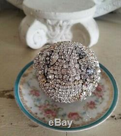 Old Rhinestone Jeweled ball ornament vtg jewelry brooch earrings button orb OMG