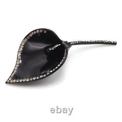 Old Vintage Black Lucite / Rhinestone Calla Lily Large Fashion Brooch Pin 5.85