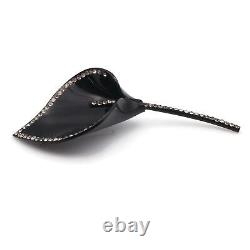 Old Vintage Black Lucite / Rhinestone Calla Lily Large Fashion Brooch Pin 5.85