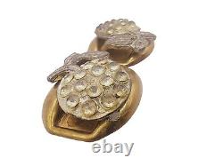 PARIS FASION ANTIQUE BROOCH PIN REPOUSSE Pave Rhinestones, Brass and Pot Metal