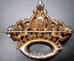 Pegasus CORO Red & Green Cabochon Rhinestone Crown Vintage Pin Brooch