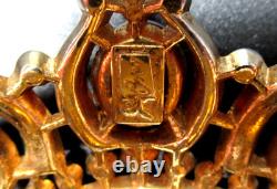 Pegasus CORO Red & Green Cabochon Rhinestone Crown Vintage Pin Brooch