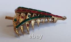 Pell Vintage Red Green Clear Rhinestone Christmas Tree Pin Brooch
