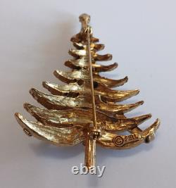 Pell Vintage Red Green Clear Rhinestone Christmas Tree Pin Brooch