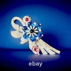 Pennino Sterling Silver Paved Crystal Vermeil Brooch Signed VTG