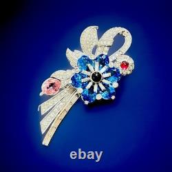 Pennino Sterling Silver Paved Crystal Vermeil Brooch Signed VTG