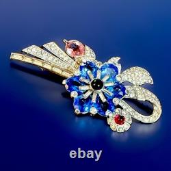 Pennino Sterling Silver Paved Crystal Vermeil Brooch Signed VTG