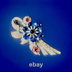 Pennino Sterling Silver Paved Crystal Vermeil Brooch Signed VTG