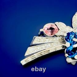 Pennino Sterling Silver Paved Crystal Vermeil Brooch Signed VTG