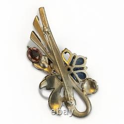 Pennino Sterling Silver Paved Crystal Vermeil Brooch Signed VTG