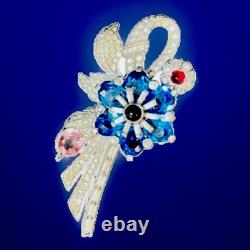 Pennino Sterling Silver Paved Crystal Vermeil Brooch Signed VTG