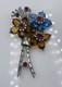 Pennino Vintage Silver Tone Rhinestone Glass Point Petals Flower Brooch Pin