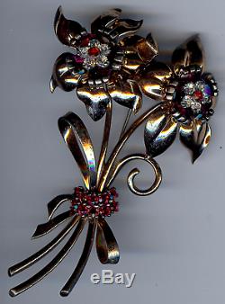 Pennino Vintage Sterling Silver & Rhinestone Dimensional Peony Flower Pin Brooch
