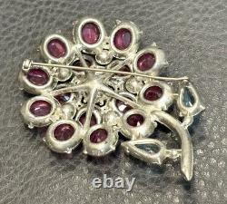 RARE ART DECO VINTAGE PINK BLUE Flower RHINESTONE 3D LARGE Brooch PIN STARET