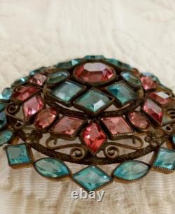 RARE ART DECO VINTAGE Robert Pink Aqua Gold Huge Pin