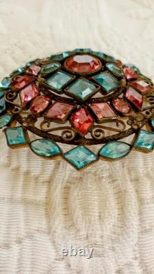 RARE ART DECO VINTAGE Robert Pink Aqua Gold Huge Pin