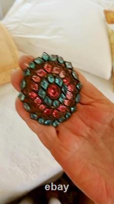 RARE ART DECO VINTAGE Robert Pink Aqua Gold Huge Pin