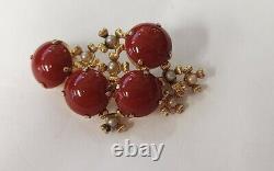 RARE AUTHENTIC Vintage 1968 CHRISTIAN DIOR Brooch Pearls & Coral