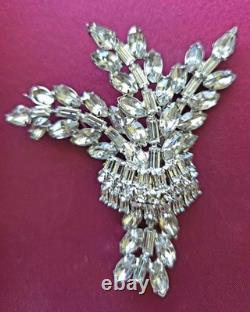 RARE FIND Vintage Kramer Clear Rhinestone Cluster Floral Brooch Pin, Signed