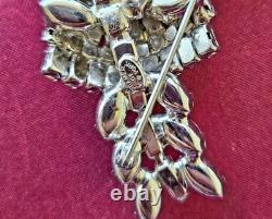 RARE FIND Vintage Kramer Clear Rhinestone Cluster Floral Brooch Pin, Signed