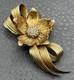 RARE Grosse Dior Designer C. 1964 Flower Brooch Pin Gold Tone Rhinestone Vintage