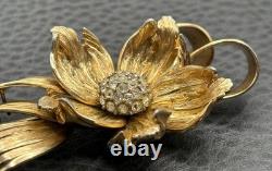 RARE Grosse Dior Designer C. 1964 Flower Brooch Pin Gold Tone Rhinestone Vintage