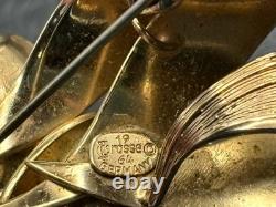 RARE Grosse Dior Designer C. 1964 Flower Brooch Pin Gold Tone Rhinestone Vintage