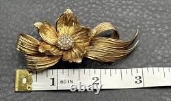 RARE Grosse Dior Designer C. 1964 Flower Brooch Pin Gold Tone Rhinestone Vintage
