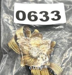 RARE Grosse Dior Designer C. 1964 Flower Brooch Pin Gold Tone Rhinestone Vintage