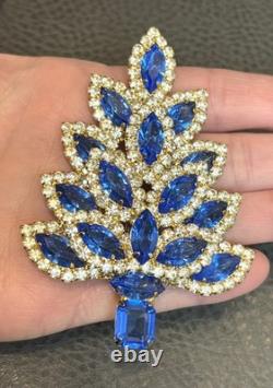 RARE HUGE VASARI VTG Christmas Tree Brooch Montana Royal Blue Rhinestone 3.5