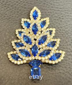 RARE HUGE VASARI VTG Christmas Tree Brooch Montana Royal Blue Rhinestone 3.5
