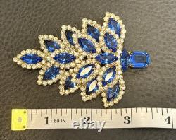 RARE HUGE VASARI VTG Christmas Tree Brooch Montana Royal Blue Rhinestone 3.5