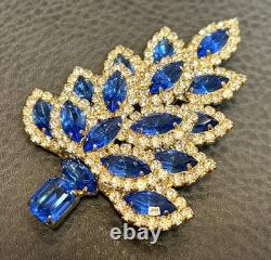 RARE HUGE VASARI VTG Christmas Tree Statement Brooch Royal Blue Rhinestone 3.5