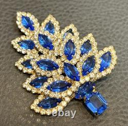 RARE HUGE VASARI VTG Christmas Tree Statement Brooch Royal Blue Rhinestone 3.5
