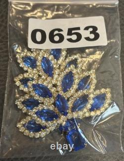 RARE HUGE VASARI VTG Christmas Tree Statement Brooch Royal Blue Rhinestone 3.5