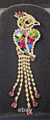 RARE Juliana (D&E) Large Vintage Austrian Crystal Rhinestone Parrot Bird Brooch